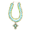 Legacy Lime Green and Blue Turquoise Golden Cross Pendant Statement Necklace