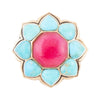 Blue Turquoise and Red Quartz Flower Golden Ring