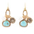 Blue Turquoise and White Pearl Multi Charm Golden Charm Earrings