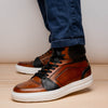 Italian Burnished Calfskin High Top Dress Sneaker Black / Brown