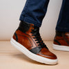 Italian Burnished Calfskin High Top Dress Sneaker Black / Brown