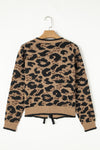 Brown Leopard Print Bow Tie Knit Cardigan