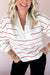 Fiery Red Striped Zipper V-Neck Drop Sleeve Top