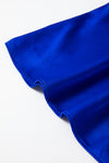 Dark Blue Asymmetric One Shoulder Bell Sleeve Satin Blouse