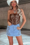 Beau Blue Abstract Embroidered Denim Mini Skirt