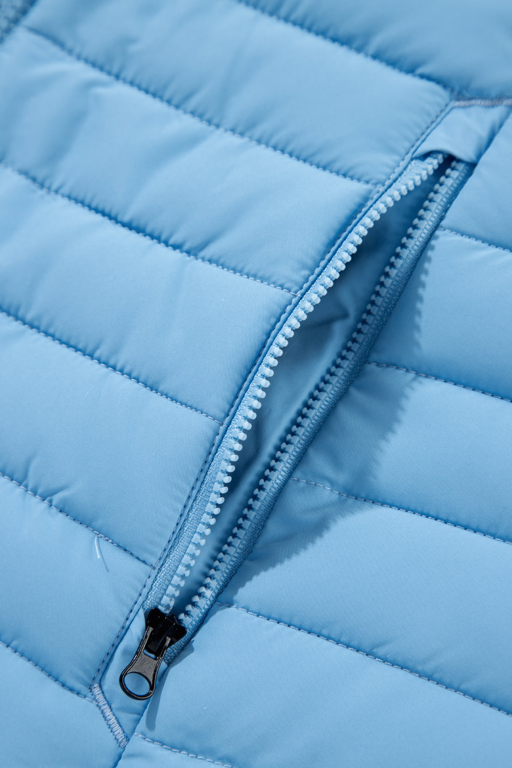 Sky Blue Plush Collared Quilted Zipped Puffer Vest