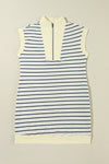 Blue Striped Zip Collar Patchwork Ribbed Mini Dress