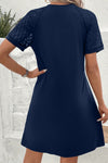 Dark Brown Contrast Lace Raglan Sleeve Pleated Detail Shift Dress