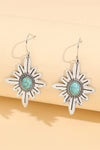 Silvery Western Turquoise Flower Shape Hook Earrings