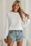 Apricot Wavy Textured Solid Color Drop Shoulder Pullover Top