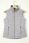 Silvery Plush Collared Quilted Zipped Puffer Vest