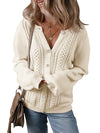 Apricot Pleated Sleeve Hollow Detail Button Knit Cardigan