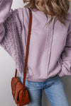 Sweatshirts & Hoodies Orchid Petal Crochet Patchwork Exposed Seam Ribbed Trim Sweatshirt.