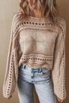 Blackish Green Hollow Out Cable Knit Cropped Sweater