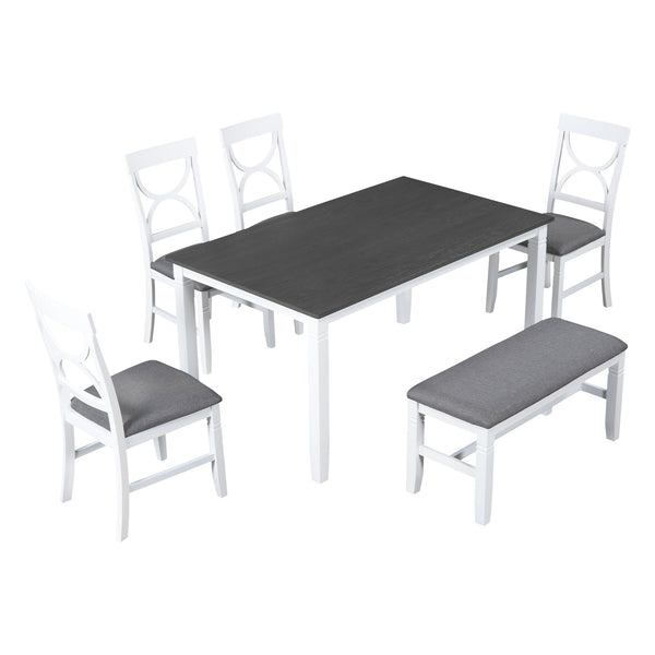 TOPMAX 6-Piece Wood Dining Table Set Kitchen Table Set with Upholstered Bench and 4 Dining Chairs, Farmhouse Style,Gray+White (old sku: SP000003AAK)