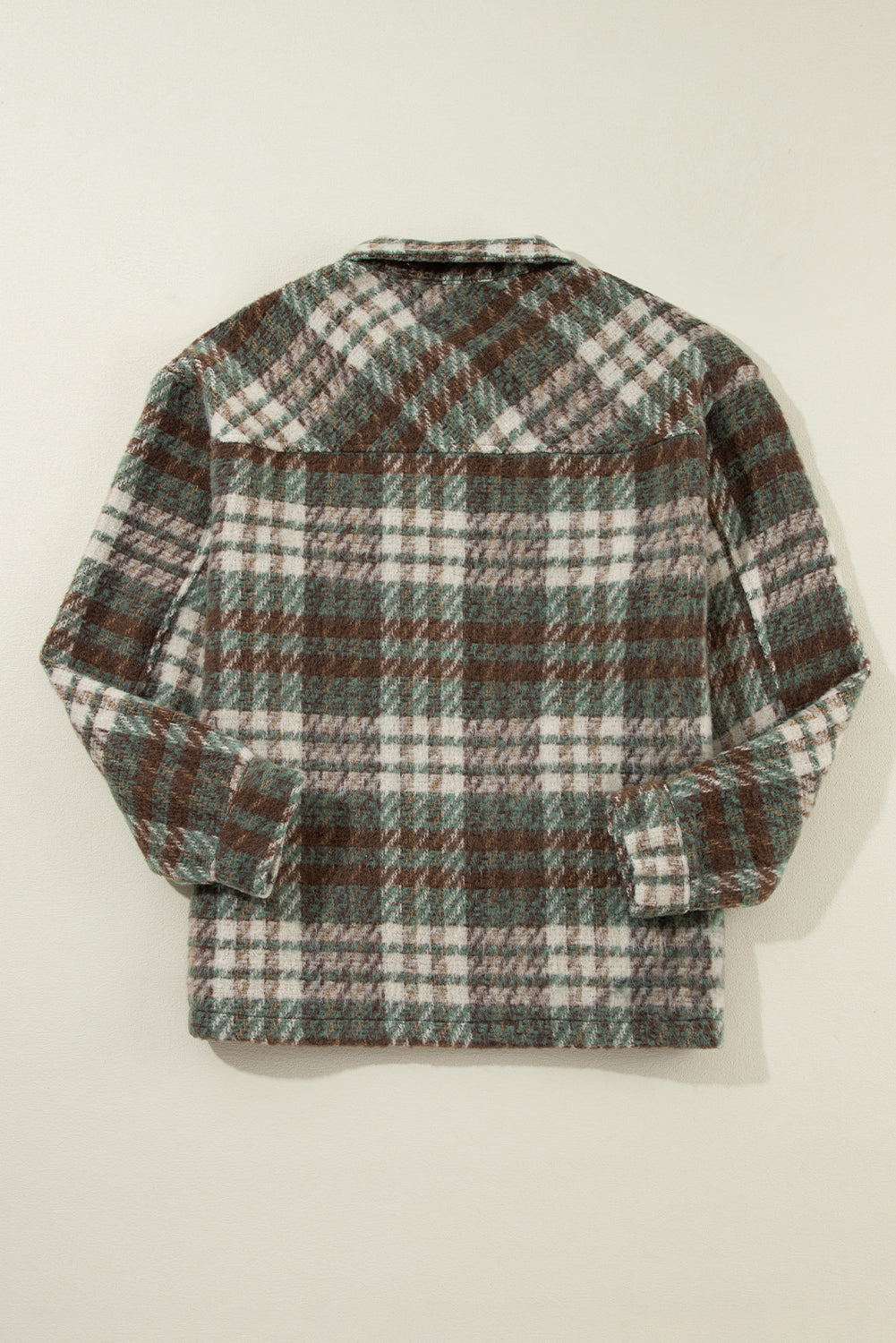 Cinnamon Plaid Print Chest Pockets Turn Down Collar Shacket