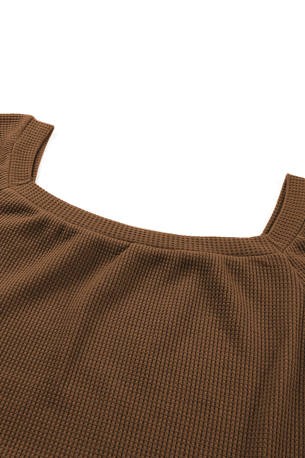 Brown Waffle Texture Casual Square Neck Pullover Top