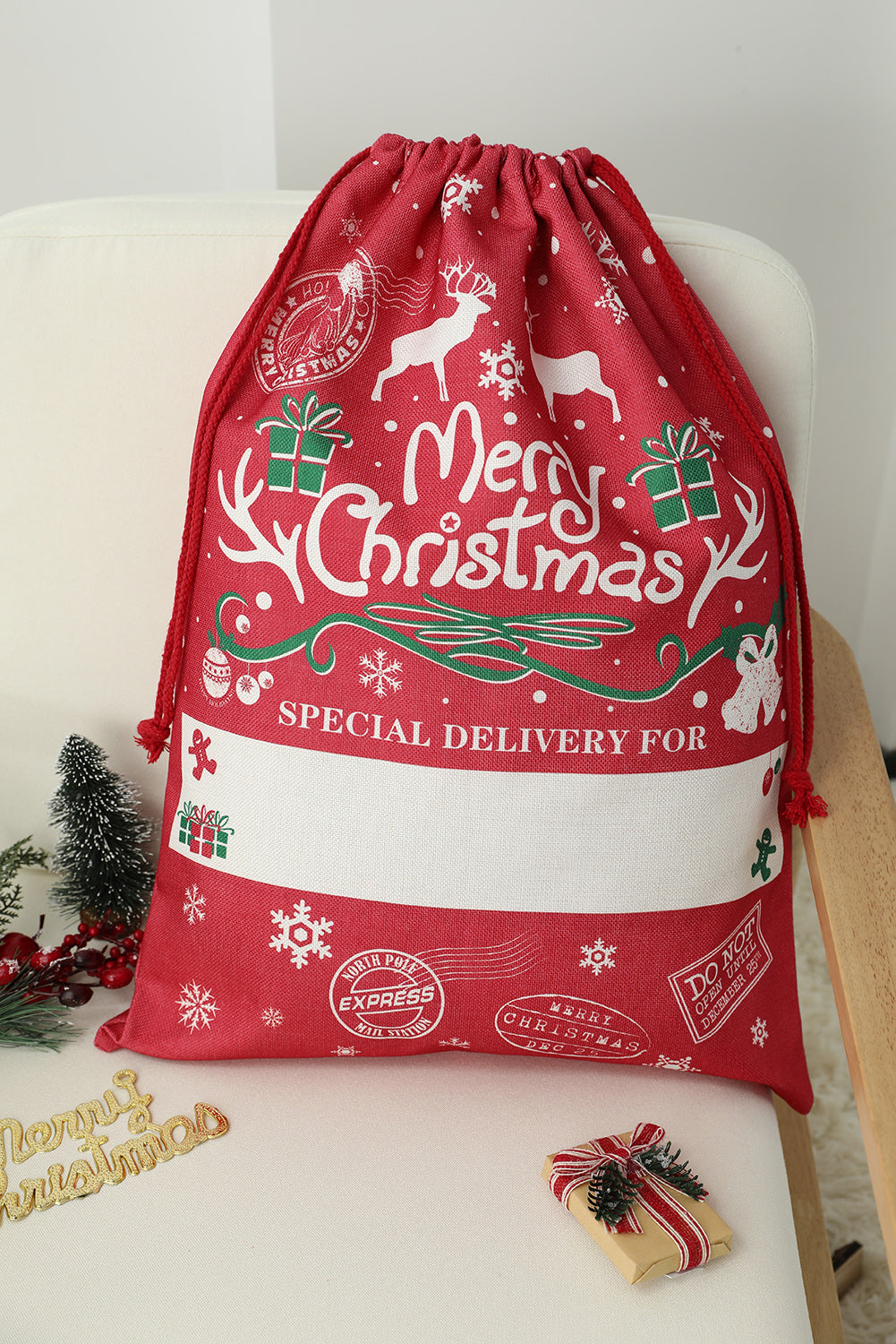 Red Christmas Drawstring Large Gift Bag 50*70cm