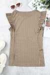 Pink Grey Casual Striped Print Ruffle Summer Top