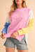 Bonbon Color Block Exposed Seam Patchwork Side Slits Sweatshirt