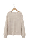 Rose Stripe Round Neck Drop Shoulder Long Sleeve Top