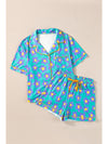 Green Flower Print Buttoned Shirt and Drawstring Waist Pajama Set