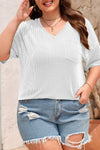 Black Twist Corded V-Neck Plain Plus T-Shirt