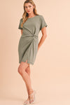 Laurel Green Folded Sleeve Twisted Mini T-Shirt Dress