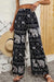 Black Print Elastic Waist Wide Leg Pants