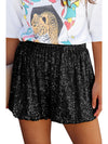 Black Sequin Straight Leg High Waist Casual Shorts