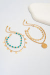 Gold 4pcs Pendant Turquoise Bead Bracelet Set