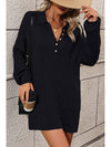 Collared Neck Long Sleeve Sweater Dress with Pockets