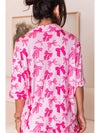 Pink Bow Knot Print Lapel Collar Short Sleeve and Pants Pajamas Set