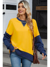 Yellow Color Block Thumbhole Sleeve Drop Shoulder Sweatshirt