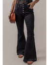 Black High Waist Button Front Flare Jeans