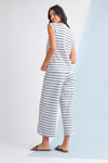 Sail Blue Casual Striped Tee and Wide Leg Pants Set