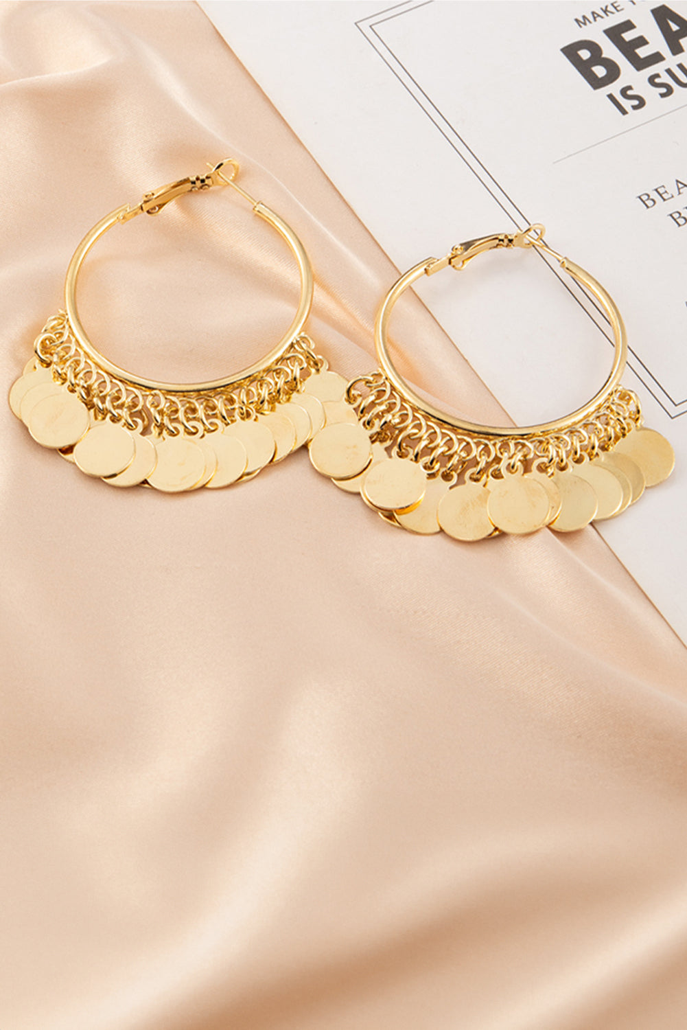 Gold Gorgeous Disc Tasseled Hoop Earrings