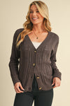 Beige Hollow Knit Drop Shoulder Cardigan