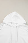 White Lace Patchwork Hollow Out Sleeve Drawstring Hoodie