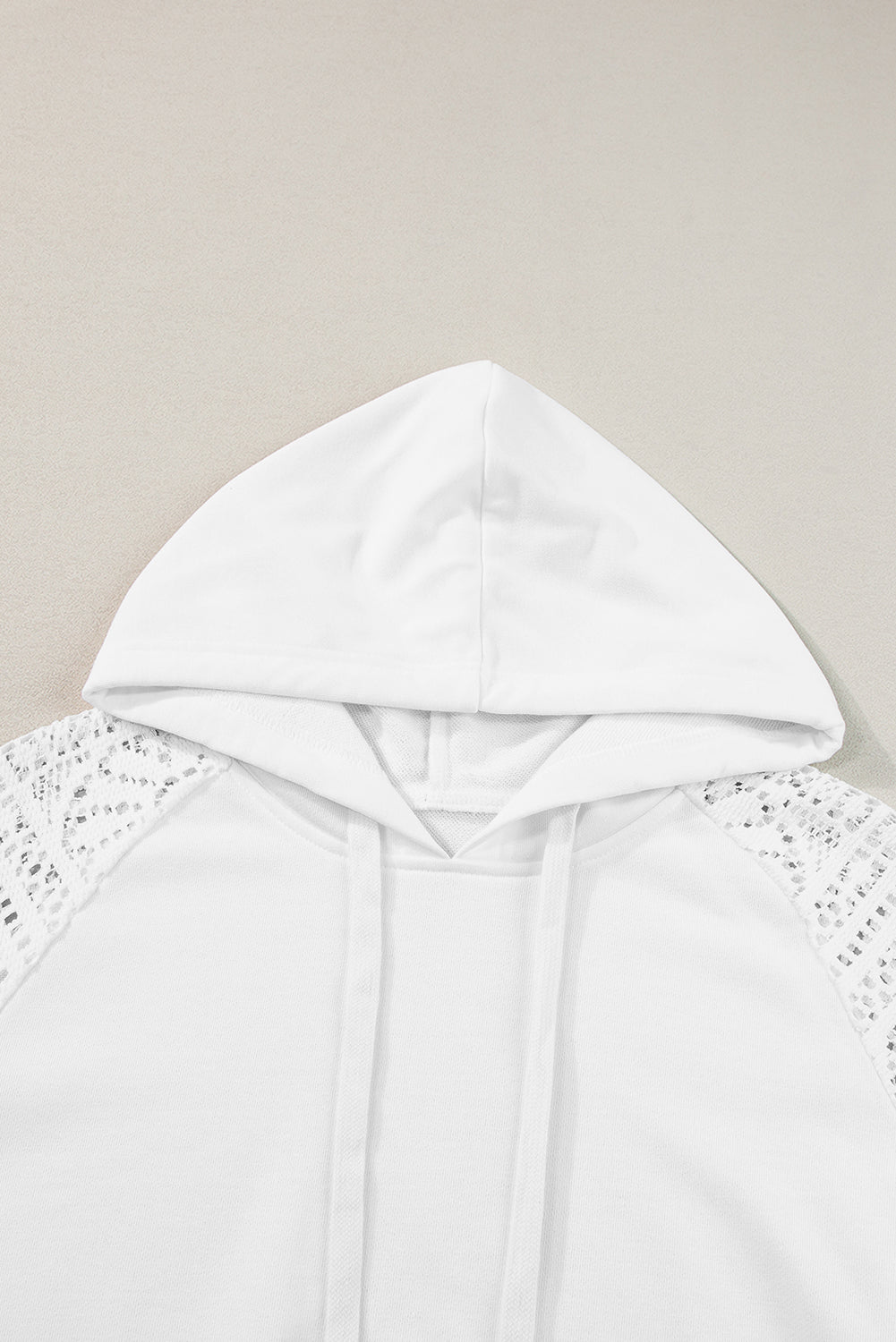 White Lace Patchwork Hollow Out Sleeve Drawstring Hoodie