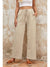 Khaki Drawstring Waist Crinkled Wide Leg Pants