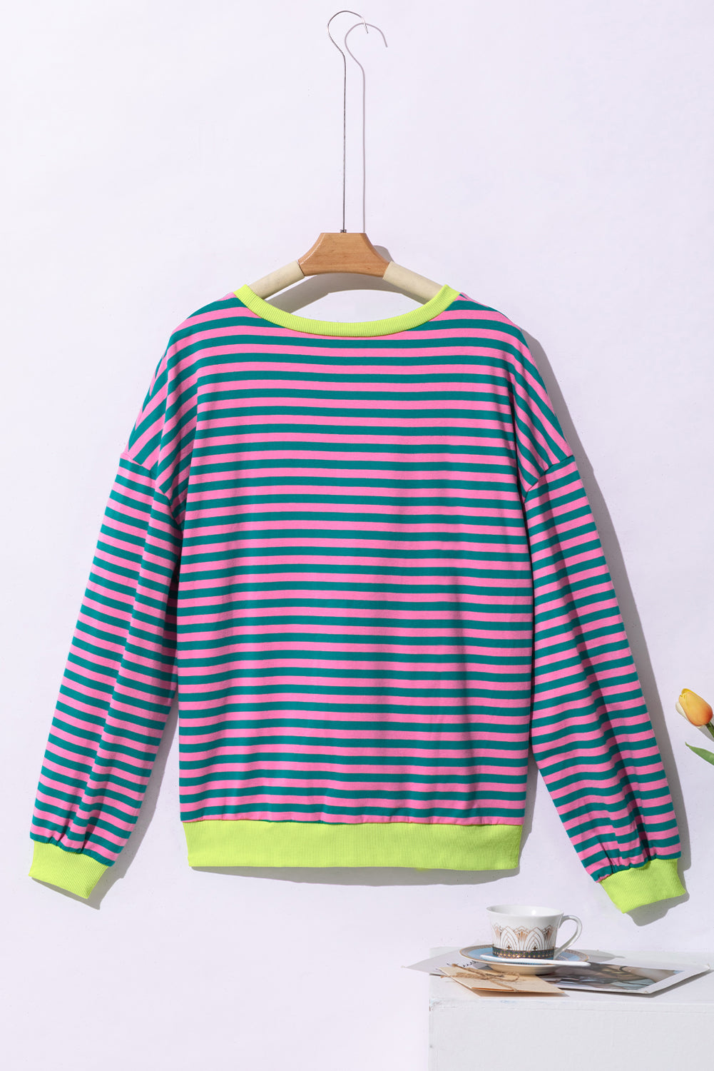 Green Stripe Contrast Edge Oversized Sweatshirt