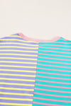 Pink Stripe Colorblock Drop Shoulder Oversize Sweatshirt