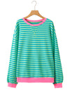 Green Stripe Contrast Edge Oversized Sweatshirt