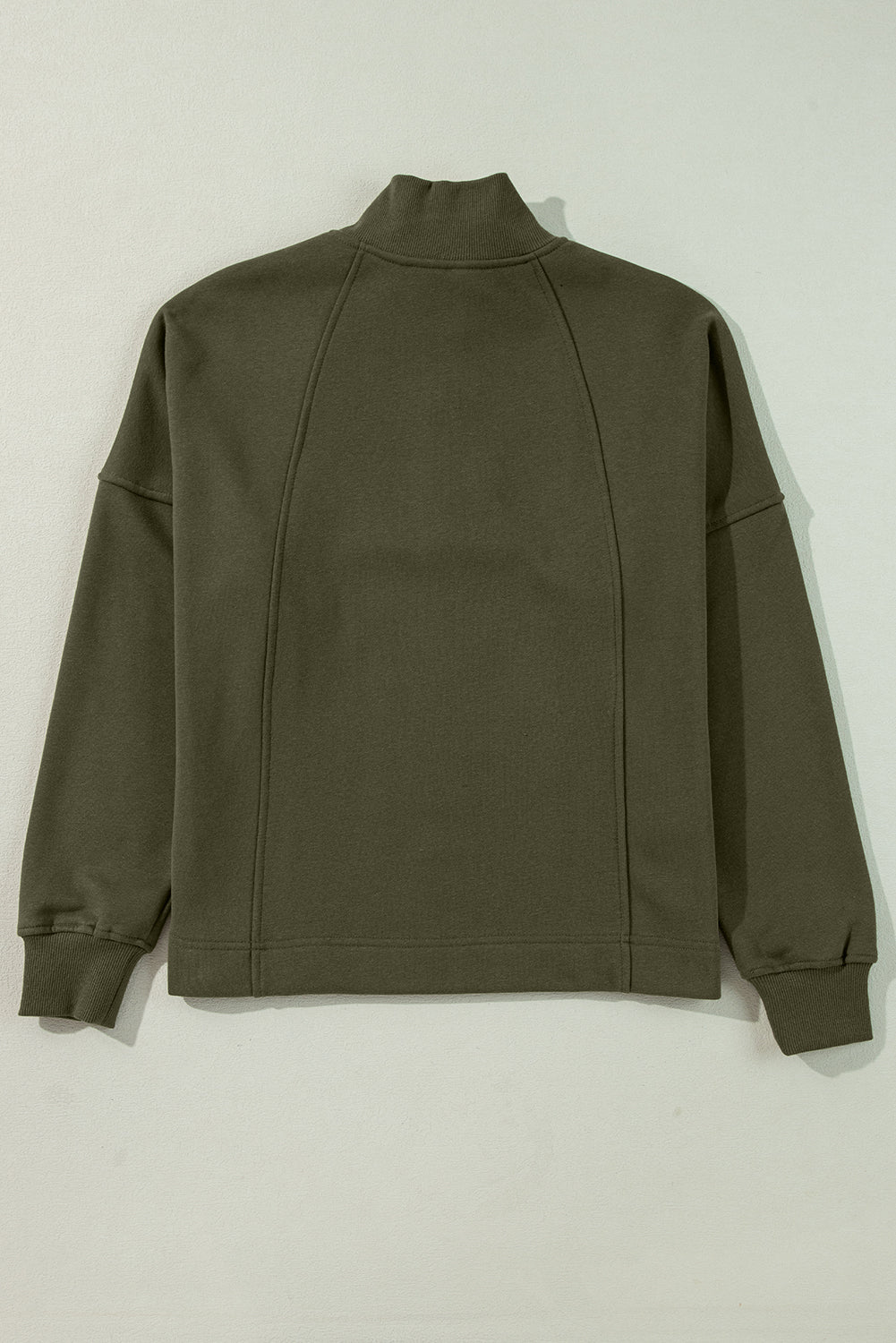 Jungle Green Zipper Collared Drop Shoulder Plain Sweatshirt