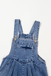 Light Blue Mineral Wash Button Straps Wide Leg Denim Overalls