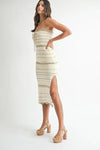 MABLE Contrast Striped Crochet Knit Midi Dress