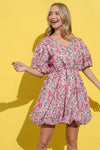 And The Why Full Size Floral Surplice Puff Sleeve Dress - Cocoa Yacht Club