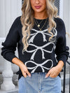 Angel Wings Bow Graphic Round Neck Long Sleeve Sweater - Cocoa Yacht Club