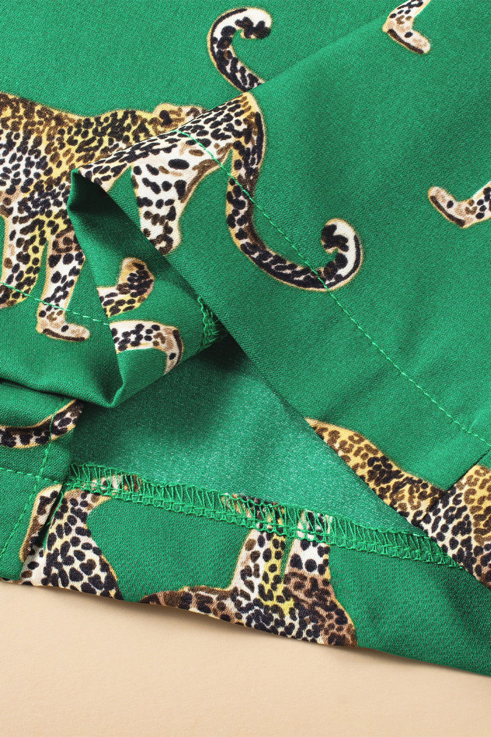 Green Cheetah Print Short Sleeve Shirt and Pants Pajama Set